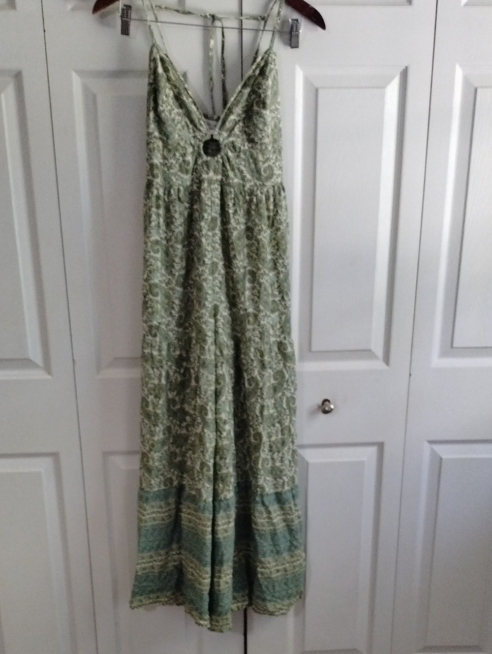 Green Floral Maxi Jumpsuit Tied Trim Size Extra Small